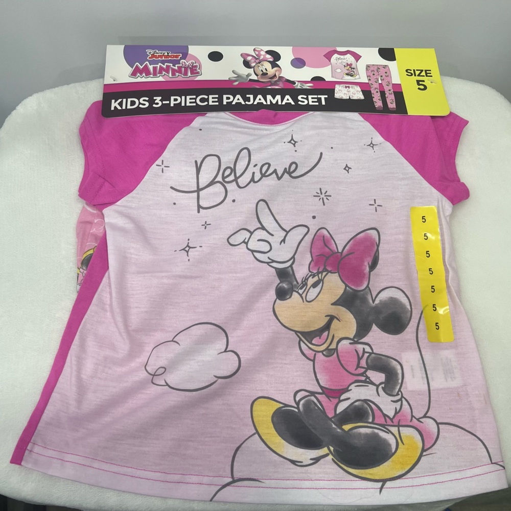 Disney Junior Minnie Mouse Believe kids 3 Piece Pajama Set | Pink | New